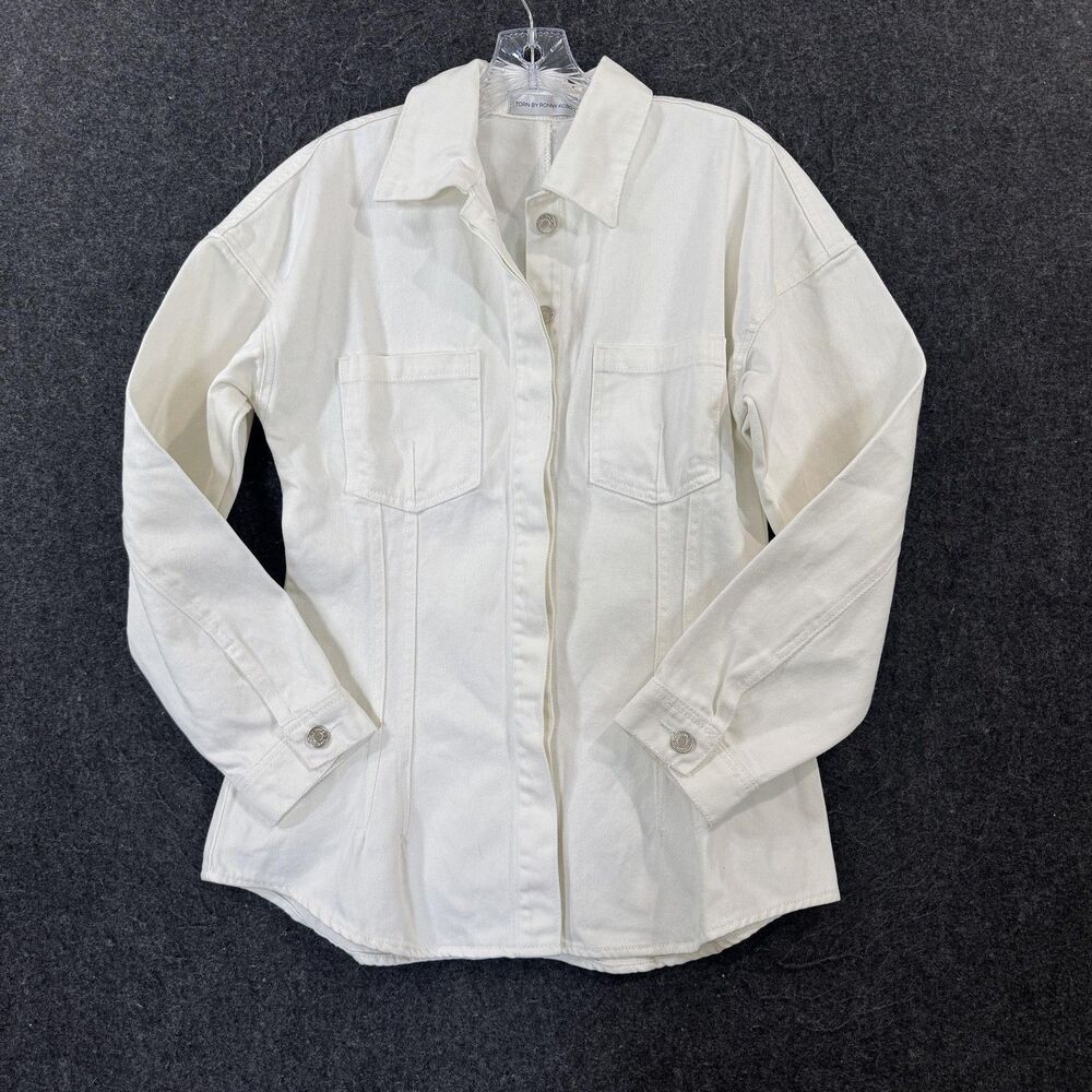 Torn By Ronny Kobo Erika Top Women's Medium White Twill Heavyweight Denim